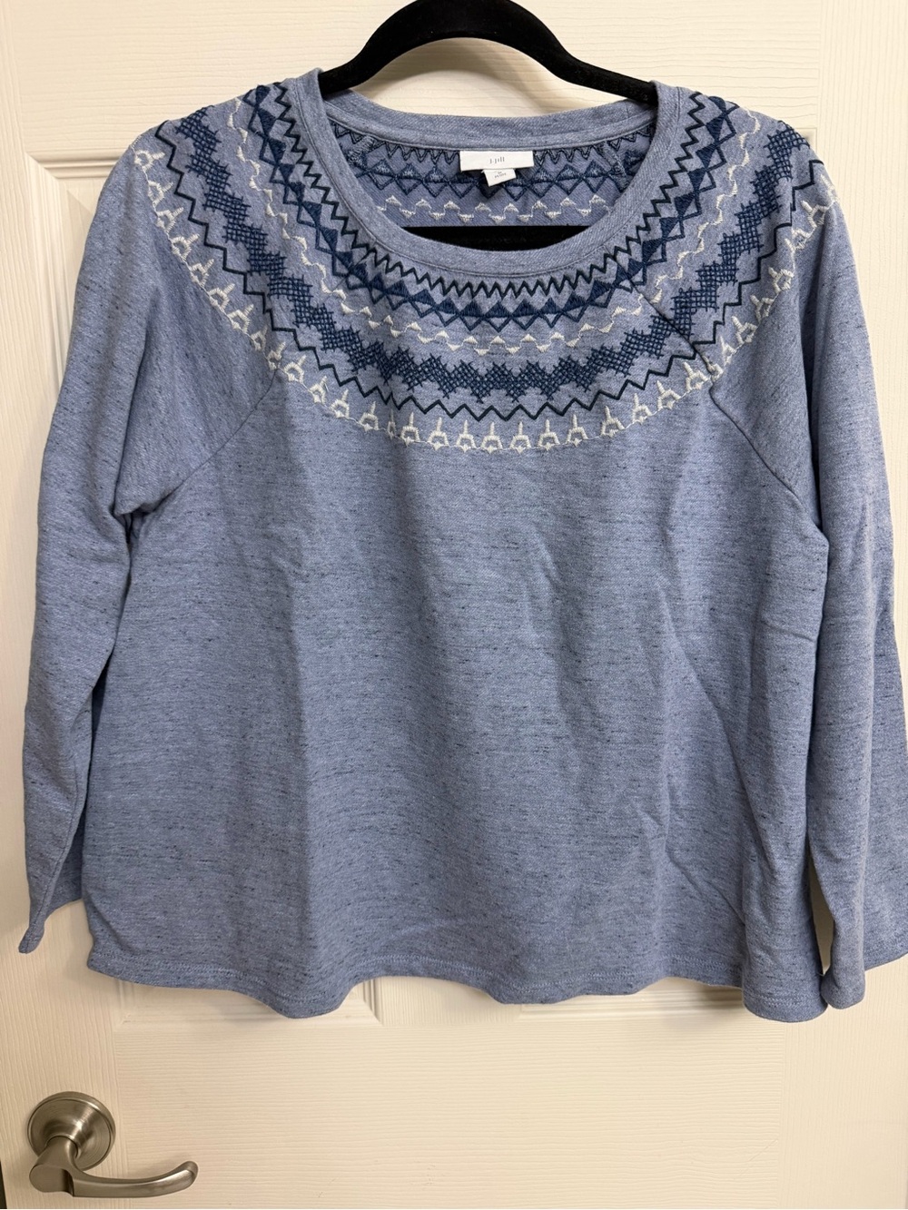 JJill Light Blue Embroidered Long-Sleeve Top